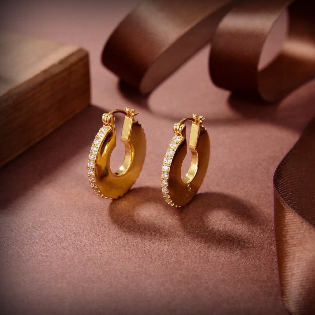 Bottega Veneta Elegant Gold Hoop Earrings with Diamond Accents